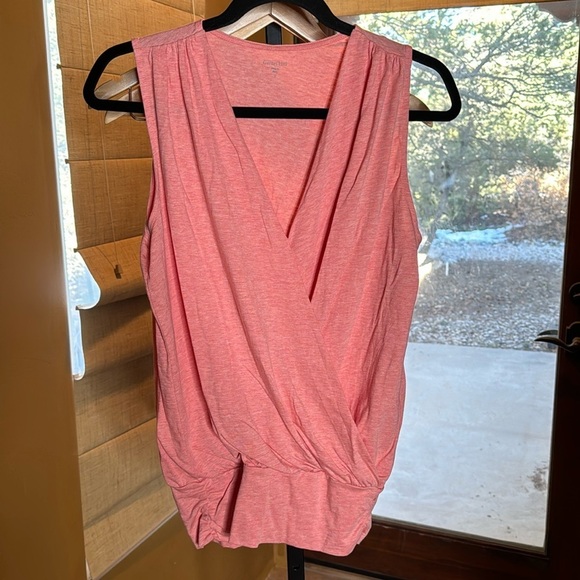 Garnet Hill Coral Banded Surplice Knit Tank Size Small - Picture 1 of 7